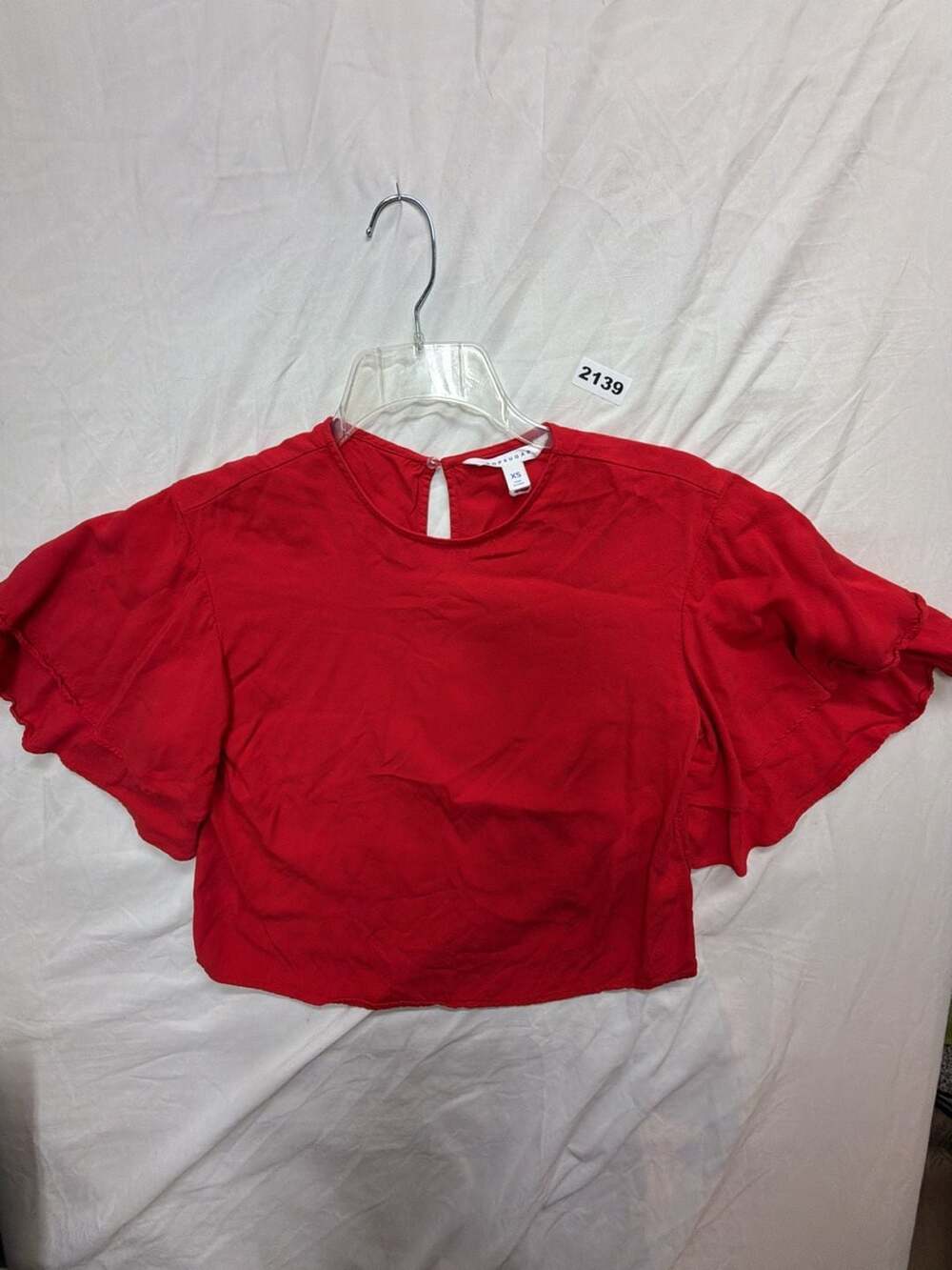 Popsugar Blouse Size XS Red Flutter Sleeve Crop Top